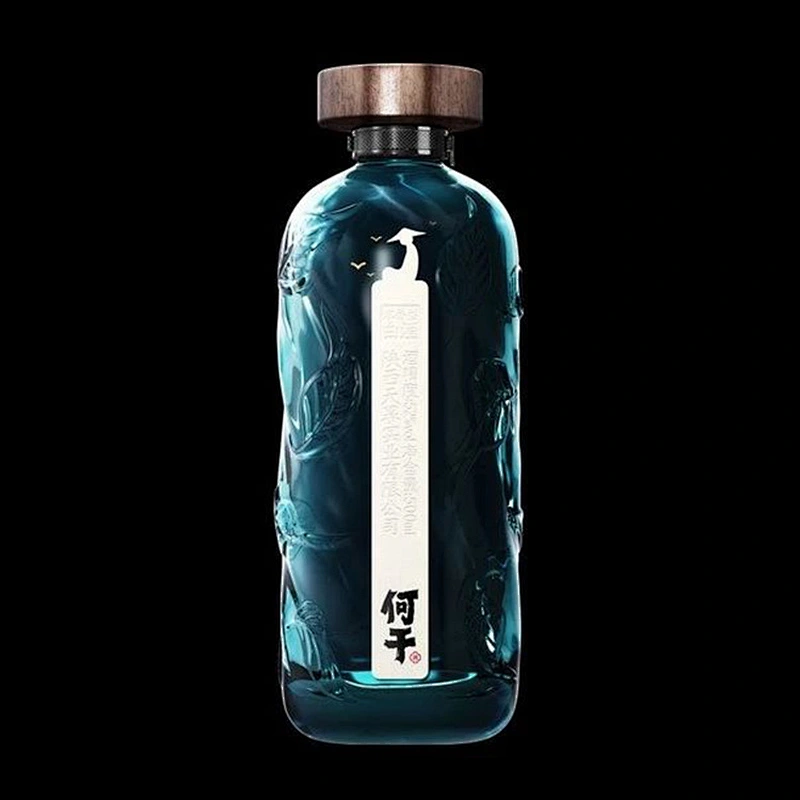 Custom high quality transparent sky blue 500ml antique green glass wine bottle