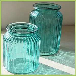 Modern minimalist blue stripe home decorative floral glass vase