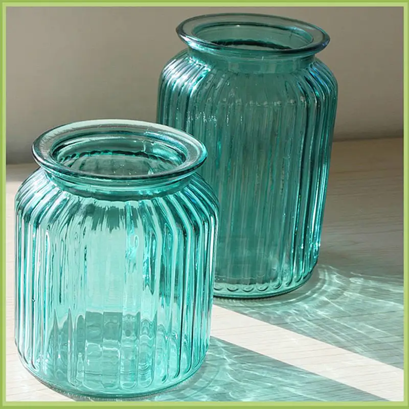 Modern minimalist blue stripe home decorative floral glass vase