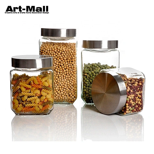 Best Selling Metal Lid Hermetic Wholesale Square Mason Airtight Empty Food Glass Jar