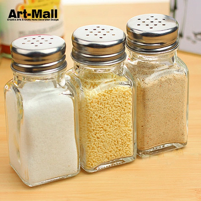 Superior glass spice bottle with metal hole cap for kitchenware