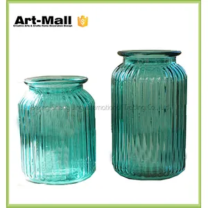 Modern minimalist blue stripe home decorative floral glass vase
