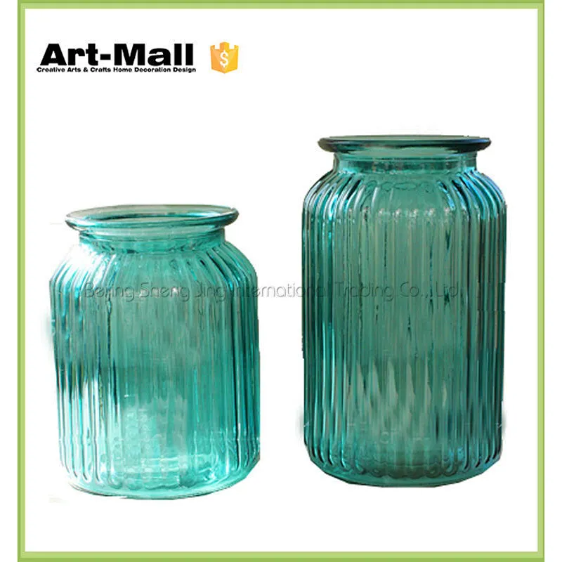 Modern minimalist blue stripe home decorative floral glass vase