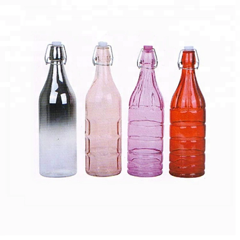 Colorful glasses 1l juice square glass bottle swing top with handle dropper