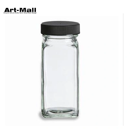 4oz glass spice jar with shaker and black plastic lid