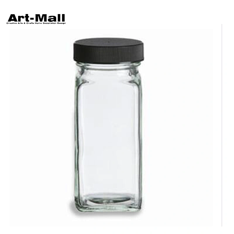 4oz glass spice jar with shaker and black plastic lid