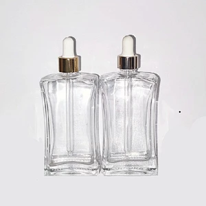 30ml 50ml 100ml flat square transparent glass dropper bottle with glass dropper bottle for essential oil Perfume bottle
