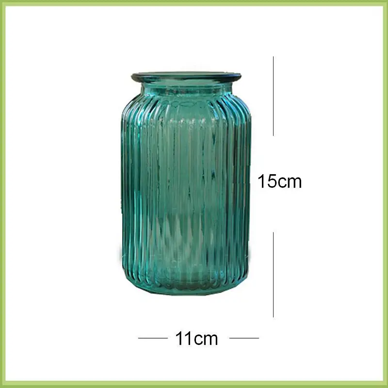 Modern minimalist blue stripe home decorative floral glass vase