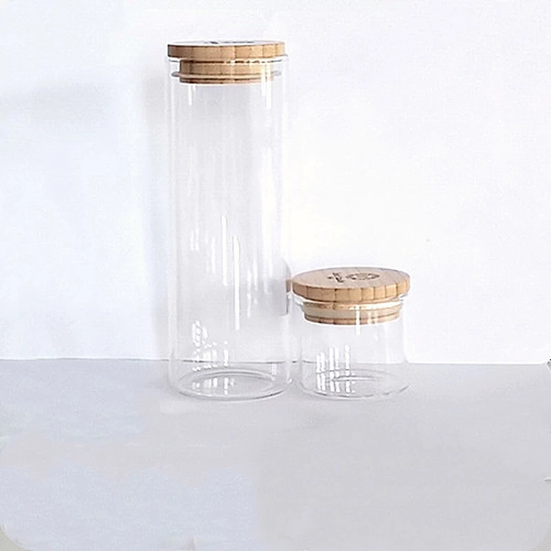 85mm Diameter Bamboo Lid Glass Sealed Jar High Borosilicate Glass Storage Jar Snack Seasoning Glass Jar
