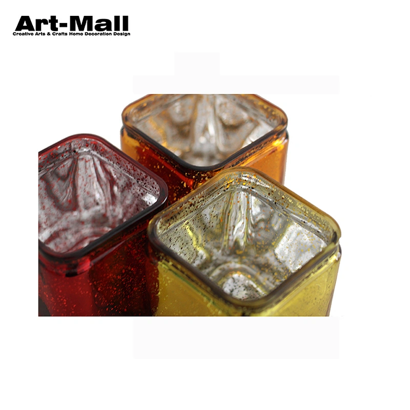 Direct Factory Price Table Yellow Red Square Glass Candle Holder
