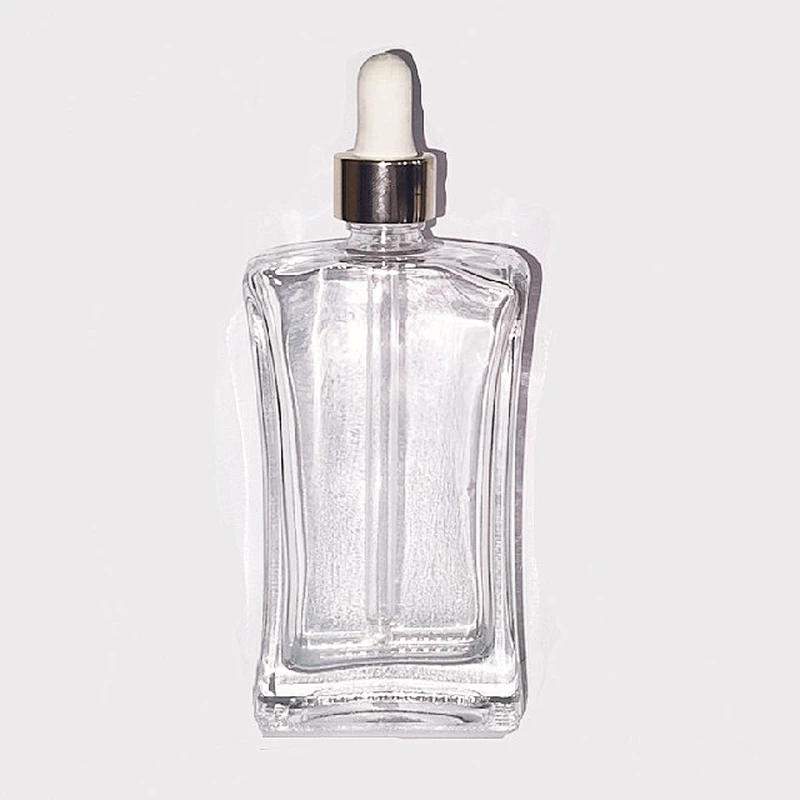 30ml 50ml 100ml flat square transparent glass dropper bottle with glass dropper bottle for essential oil Perfume bottle