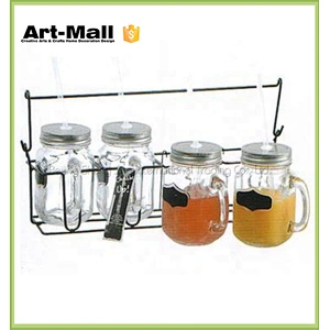 Wholesale Round Shape Colored 16OZ Glass Mason Jar With Handle