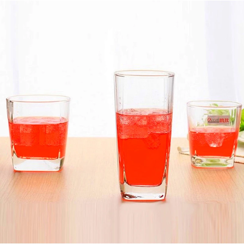 Different sizes square shape wide mouth glass beer cup