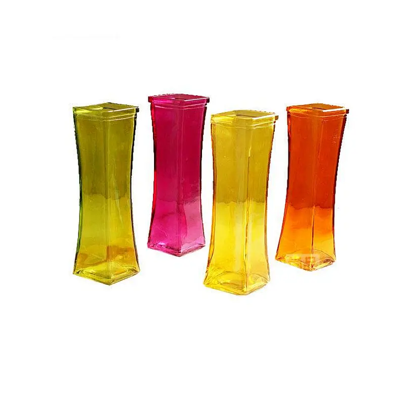Custom Made Amber Flower Square Glass Vase For Restaurant Decoration