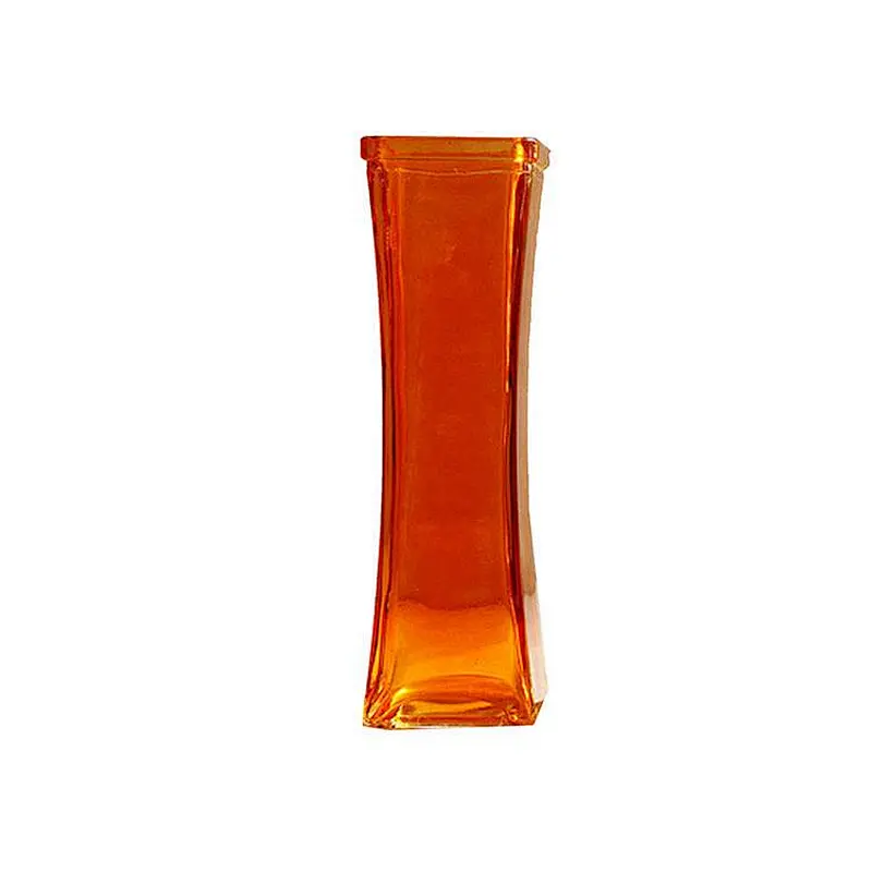 Custom Made Amber Flower Square Glass Vase For Restaurant Decoration