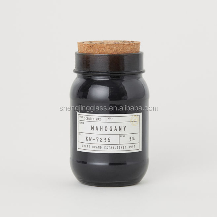 black glass candle jar with wood lid