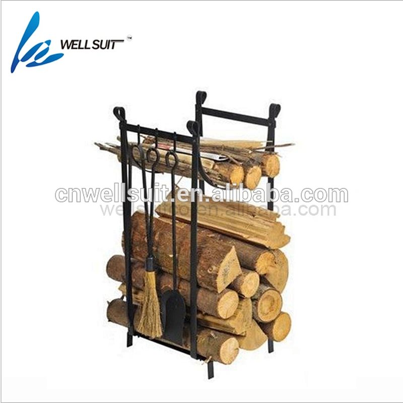 Fireplace tool set Enclume Sling Log Rack with Fireplace Tools, Hammered Steel