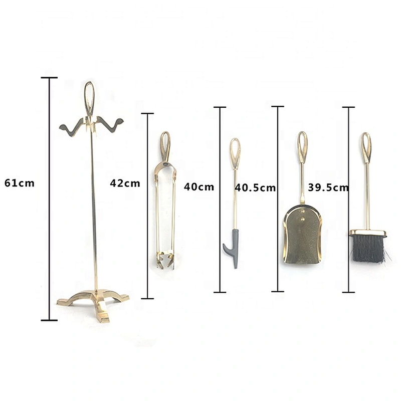 High Quality Luxury Fireplace Accessories Iron Fireplace Tool Set with Gold Plate