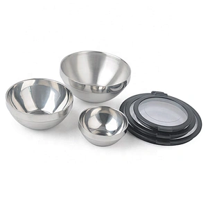 3pcs set plastic stainless steel salad bowl with lid for home kitchen  accessories