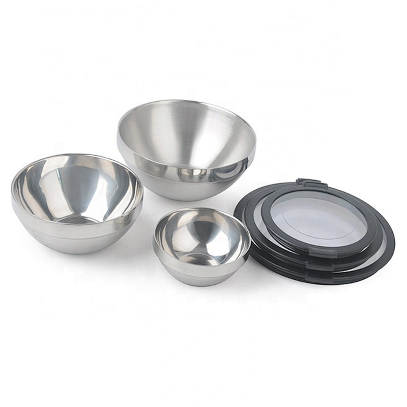 3pcs set plastic stainless steel salad bowl with lid for home kitchen  accessories