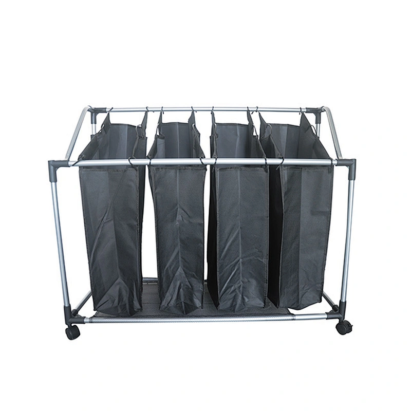 New Design Waterproof Oxford Sorter cart with wheel and 4 movable Bags For Clothes Rolling Cart foldable laundry basket