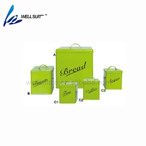 Colourful metal bread box and food storage