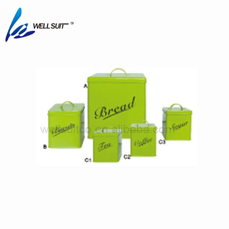 Colourful metal bread box and food storage