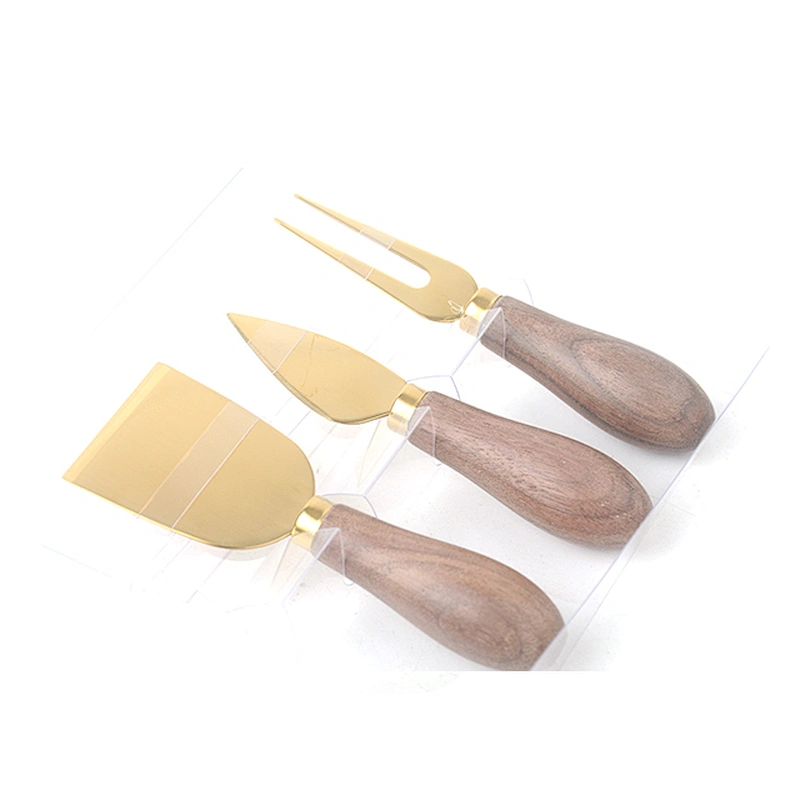 Amazon hot-selling custom wholesale titanium plating blade wooden handle cheese knife set