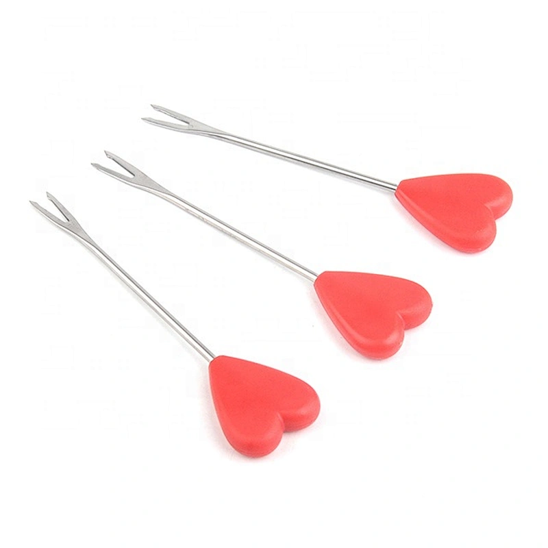 Heart-shaped stainless steel and plastic fruit fork