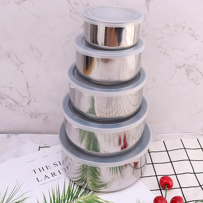 Stainless Steel Storage,5 Units Stainless Steel Food Freshness Seal Bowl Storage Preservation Box crisper mess tin