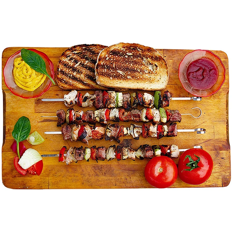 6pcs Stainless Steel Barbecue Skewers Reusable BBQ Sticks Kabob Skewers