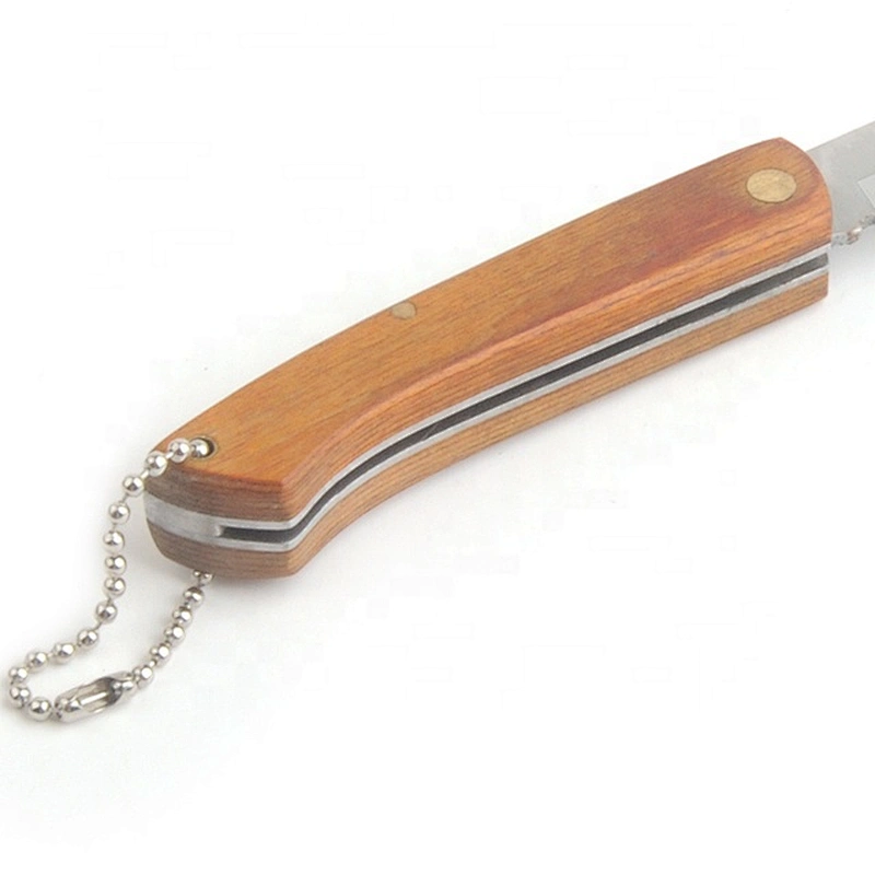 Mini Portable Wood Handle Stainless Steel Folding Pocket Knife with Keychain