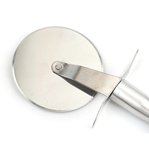 Stainless steel pizza cutter with convenience handle