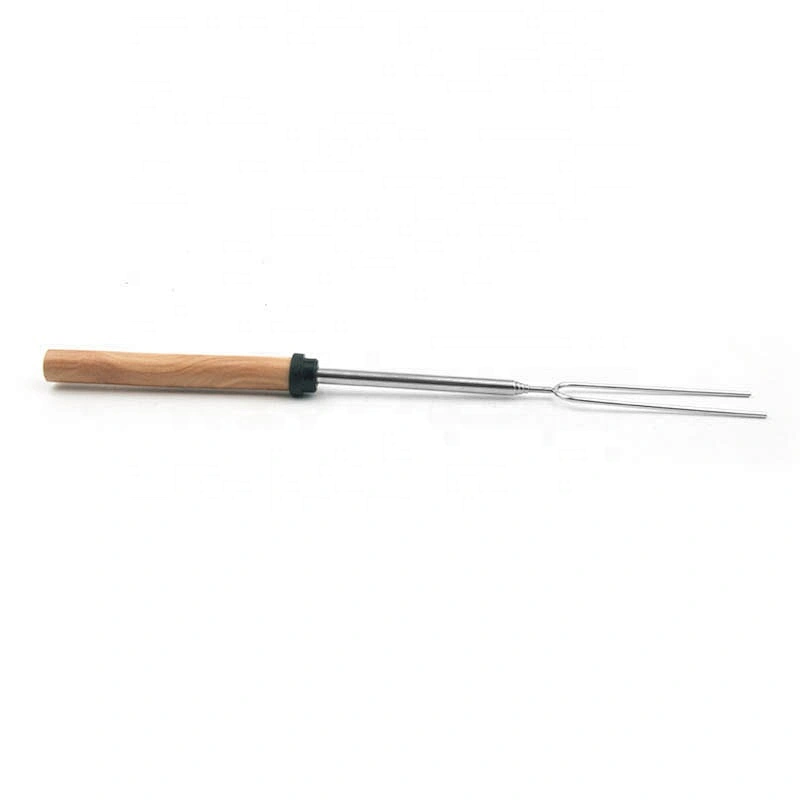 Product Stretch Stainless Steel Barbecue Fork Wood Handle Marshmallow Roasting BBQ Sticks