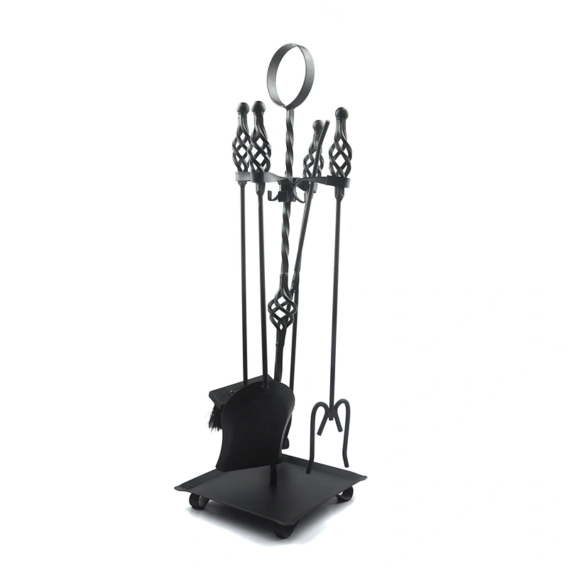 Black coating Luxury Wrought Iron fireplace accessories 5pcs Set