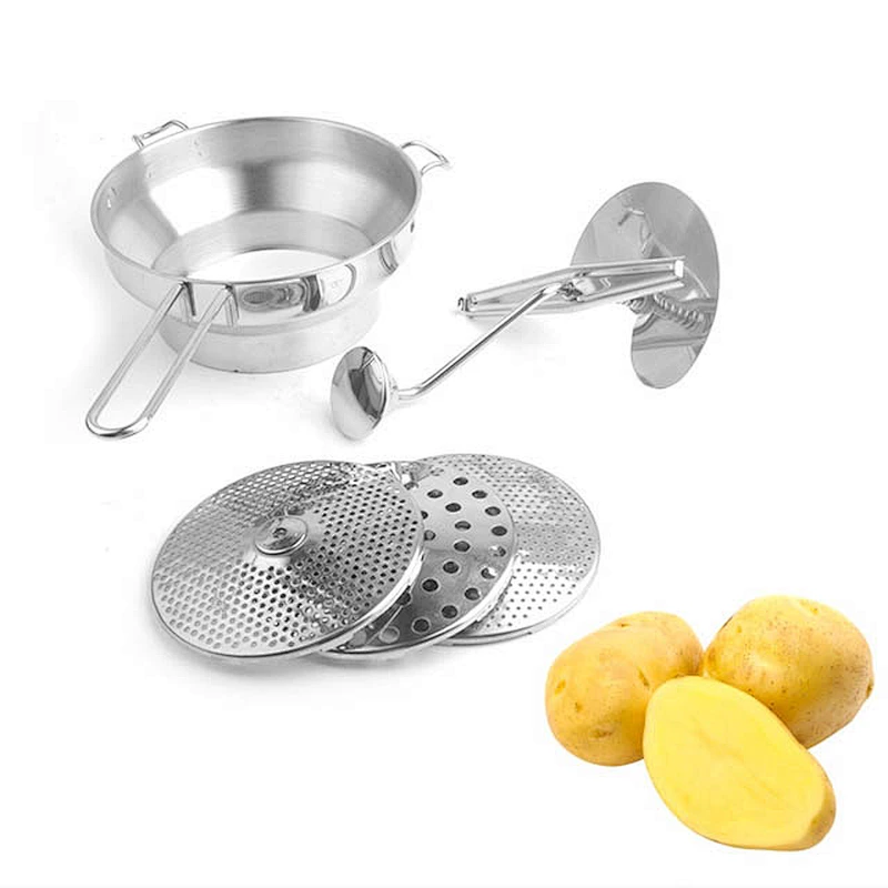 High quality kitchen accessories cheap durable easy clean stainless steel vegetable potato manual food mill with discs