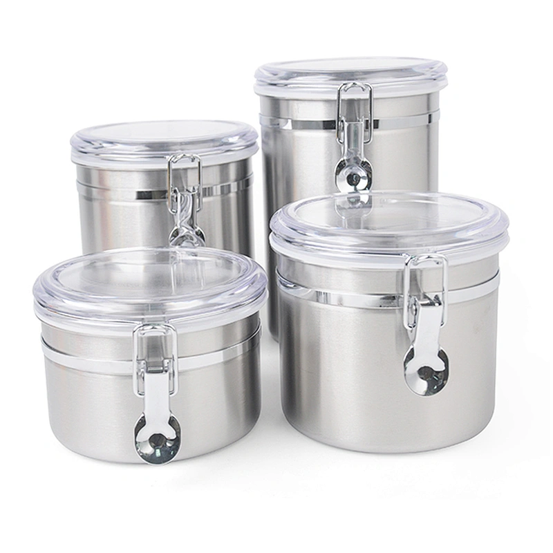 Metal stainless steel kitchen food airtight storage sugar tea coffee canister sets with pp lid