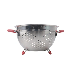 Round Metal Self Draining Pasta Bowl Kitchen Food Washing Strainer Vegetable Conlander