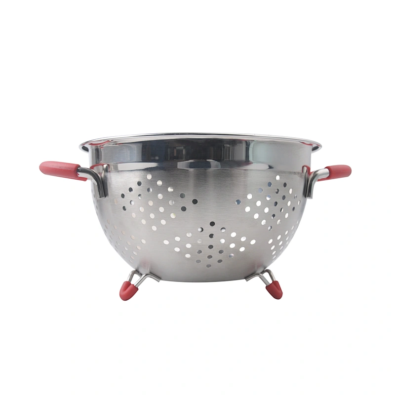 Round Metal Self Draining Pasta Bowl Kitchen Food Washing Strainer Vegetable Conlander