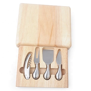 4Pcs corkscrew opener cheese cutting board drawer knife set wooden cheese board set