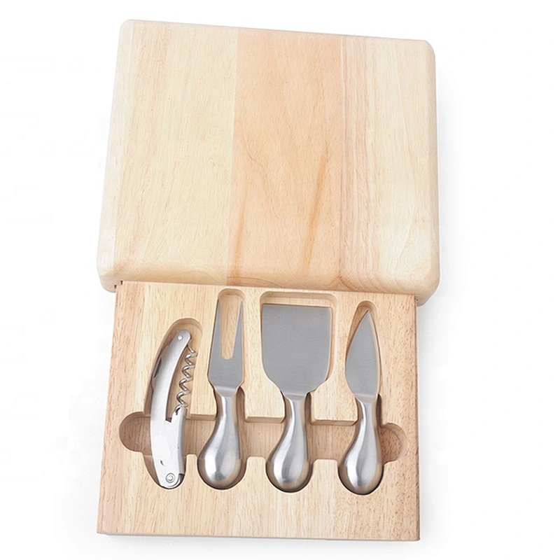 4Pcs corkscrew opener cheese cutting board drawer knife set wooden cheese board set