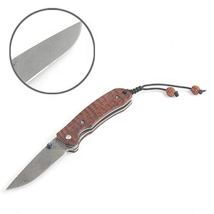Red Sandalwood Handle Damascus Steel Hunting Folding Blade Knife