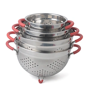 Round Metal Self Draining Pasta Bowl Kitchen Food Washing Strainer Vegetable Conlander