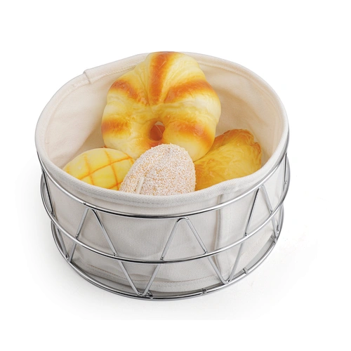 Stainless Steel Basket & Cloth Fabric Bag Modern Countertop Stainless Steel Wire Bread Basket Bowl for Kitchen Storage Bread