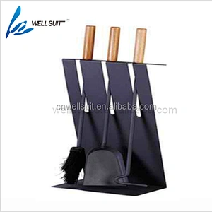 Rustic NEW Fire place tool set with wooden handle and holder brush, poker, and shovel
