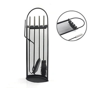 Black Metal Mesh Stamd Fireplace tool set