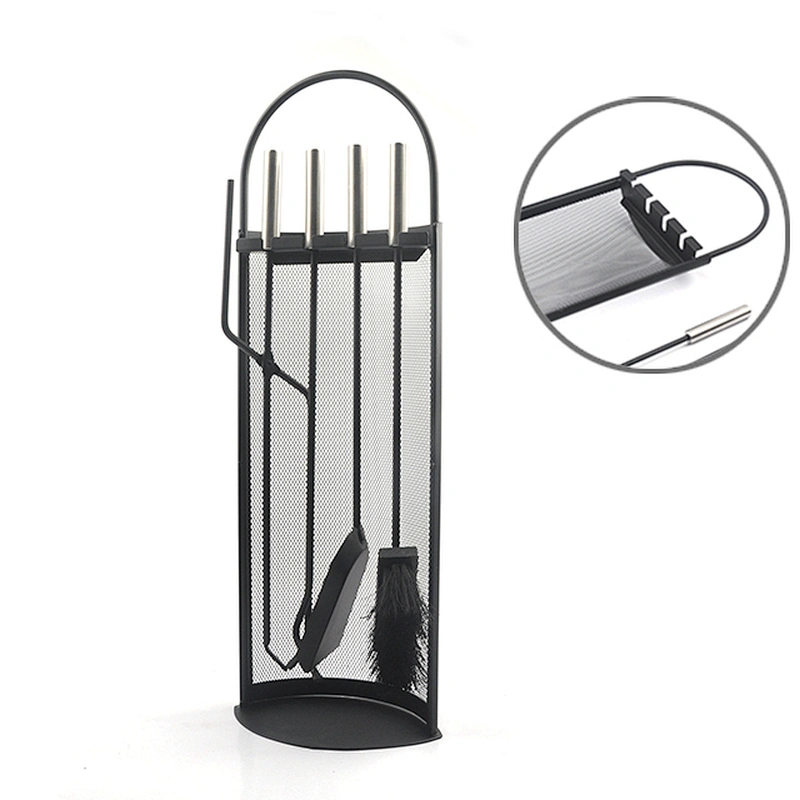 Black Metal Mesh Stamd Fireplace tool set