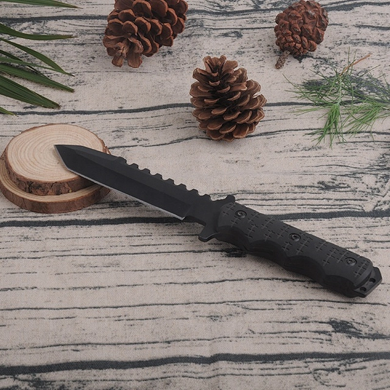 Black Coated Protective Both Edges Blade Outdoor Survival Hunting Knife with Sheath