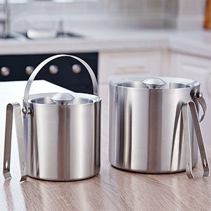 Popular best price fancy food grade stainless steel double wall ice bucket with cover