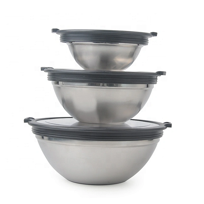 3pcs set plastic stainless steel salad bowl with lid for home kitchen  accessories